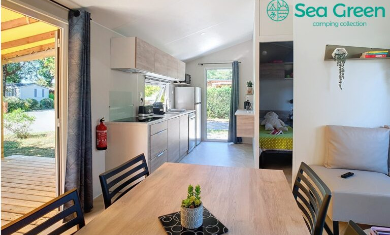 Mobil home neuf Grenettes salon cuisine